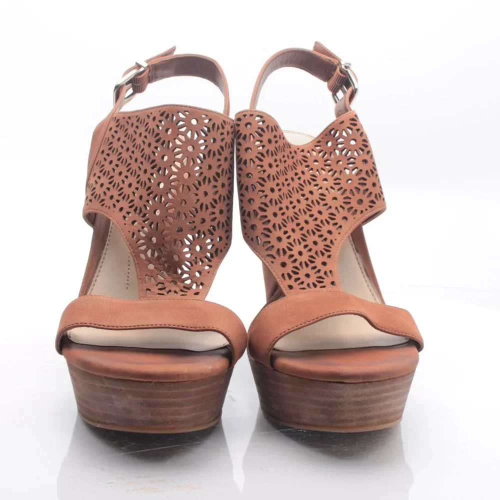 Gianni Bini Platform Wedge Leather Sandal Women10M Brown - Picture 11 of 16